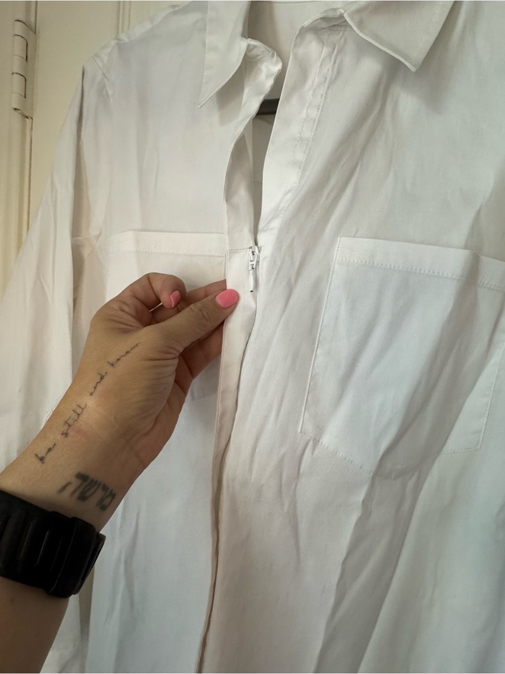 T by Talbots White Women's Zip-Front Shirt with Chest Pockets - Picture 4 of 8